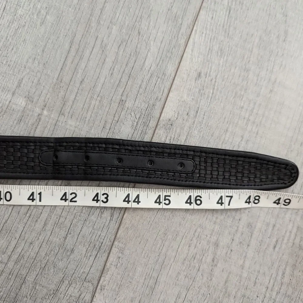 Tommy Bahama Black Brown Leather Belt Braided with Silver Buckle Size 44